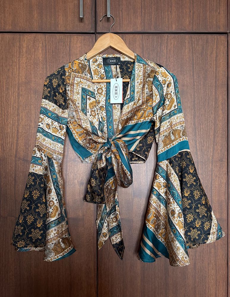 Cider Scarf Print Tie Top