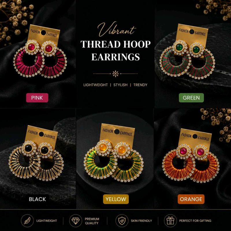 Vibrant Thread Hoop Earrings combo 5