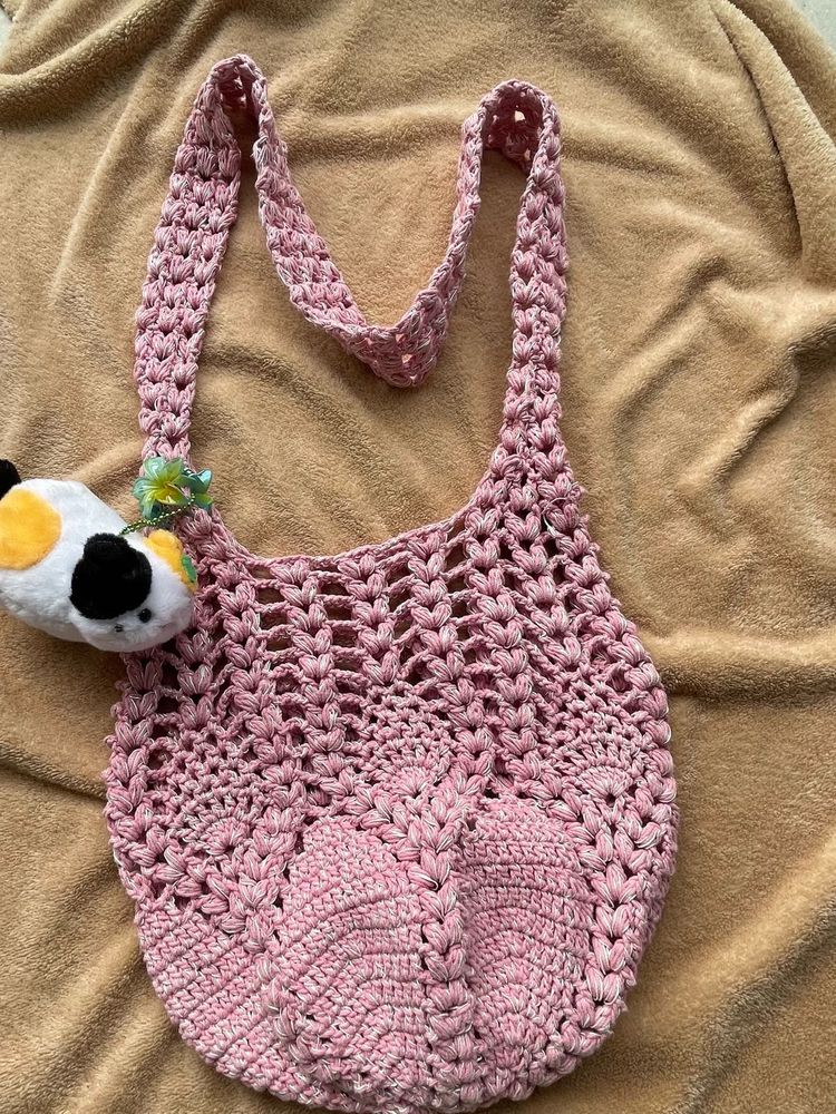 Pink Crochet Shoulder Bag