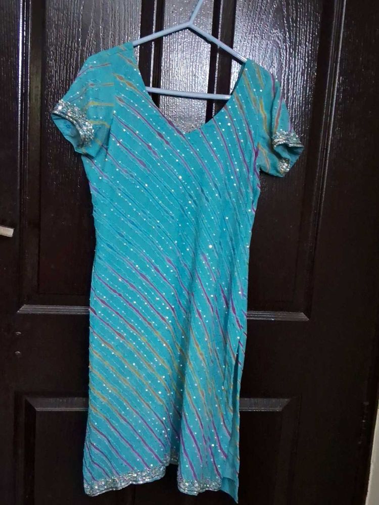 Blue Sequined Kurta Salwar set with Dupatta