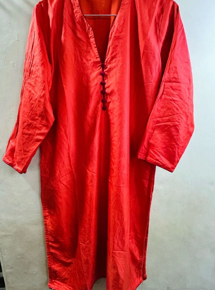 silk coral orange kurta