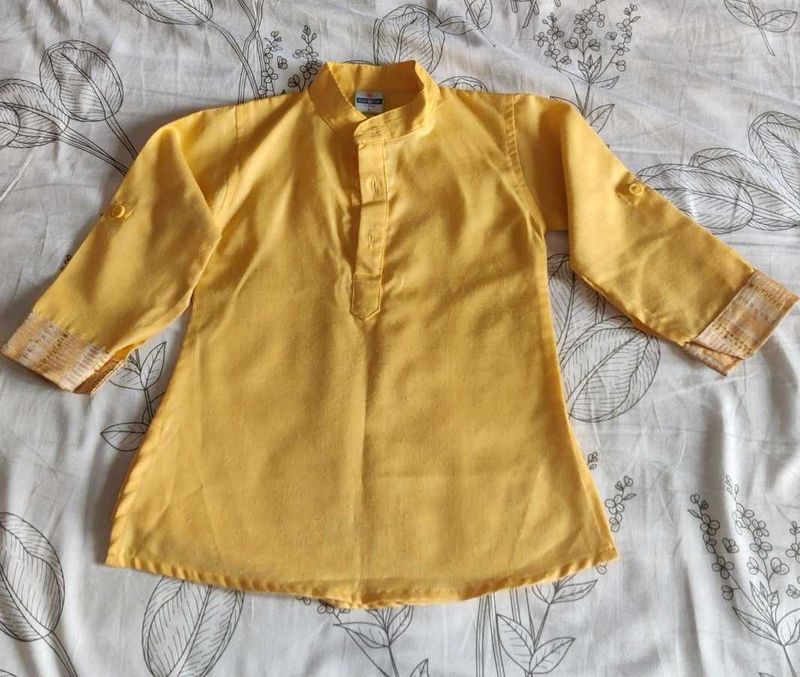 Kids Yellow Kurta pajama with jacket 1-2 year
