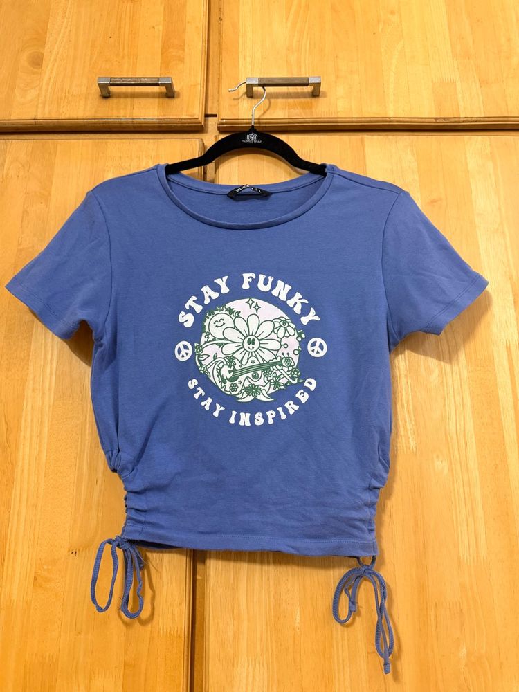 Blue Graphic T-Shirt with Drawstring Sides
