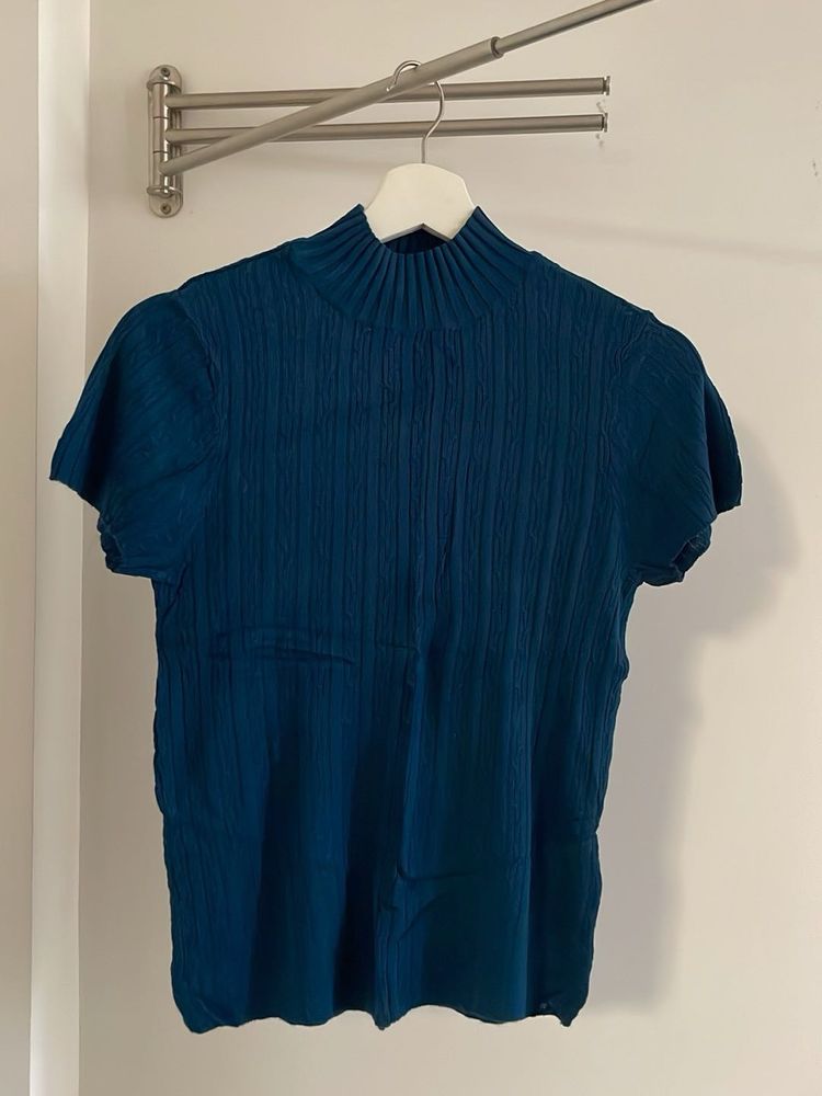 Teal Ribbed Mock Neck Top