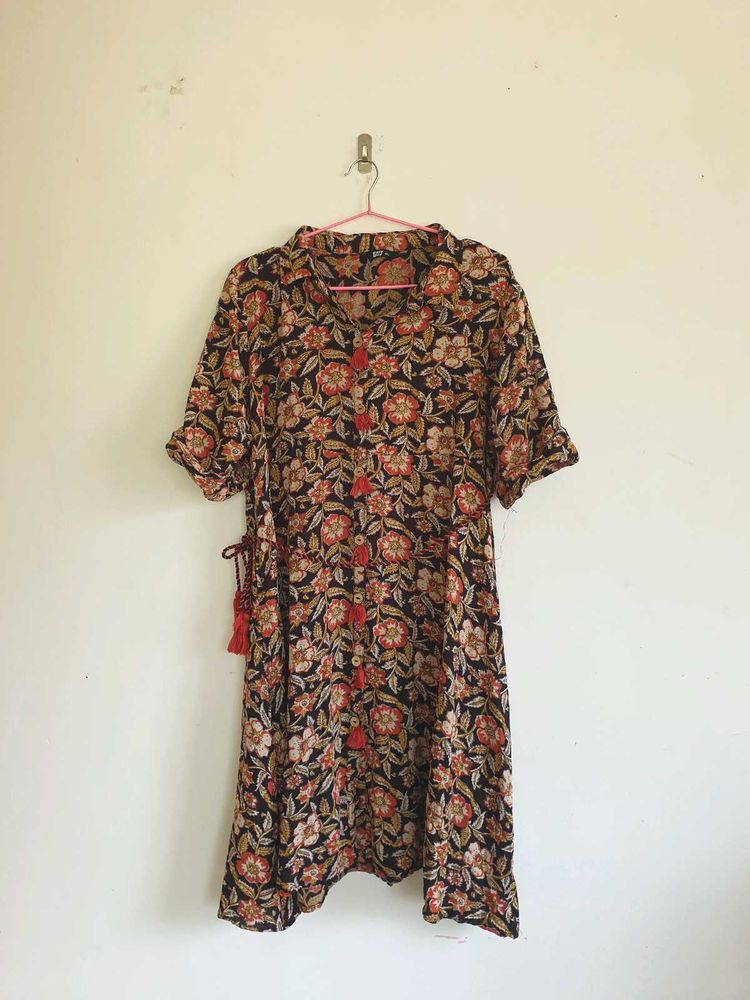 The Earthy Autumn Kalamkari Shirt Dress