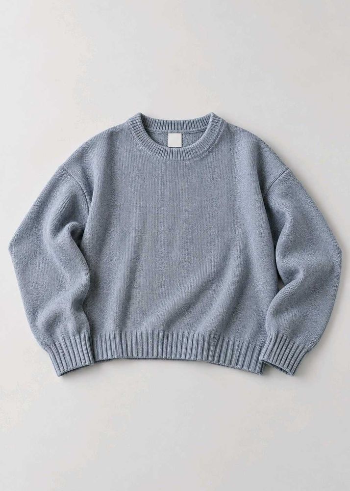 LIGHT BLUE RIBBED CREWNECK SWEATER