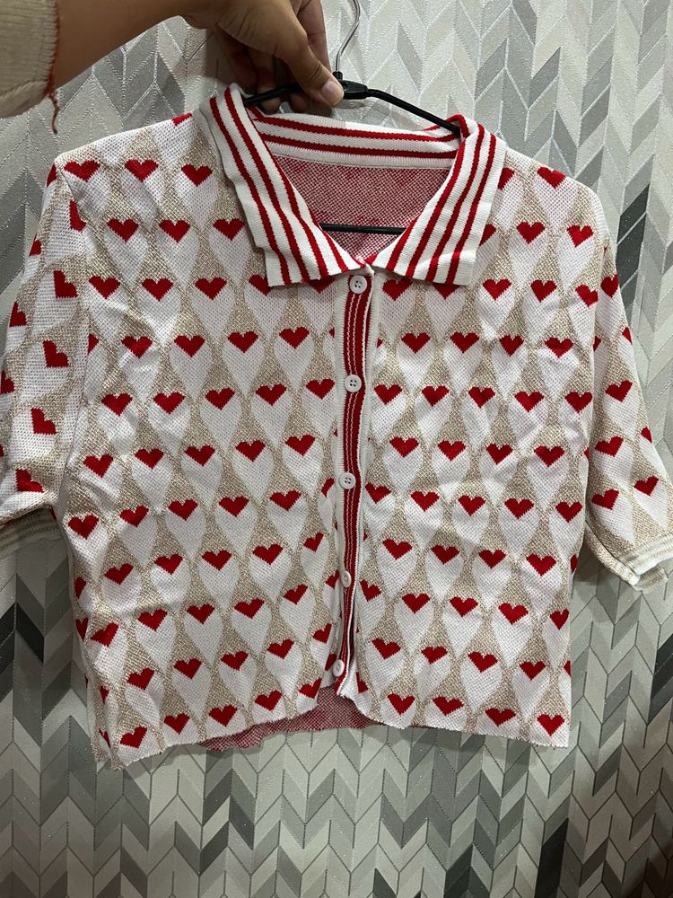❣️Boxy Knitted Shirt Red Hearts Valentine Day❣️