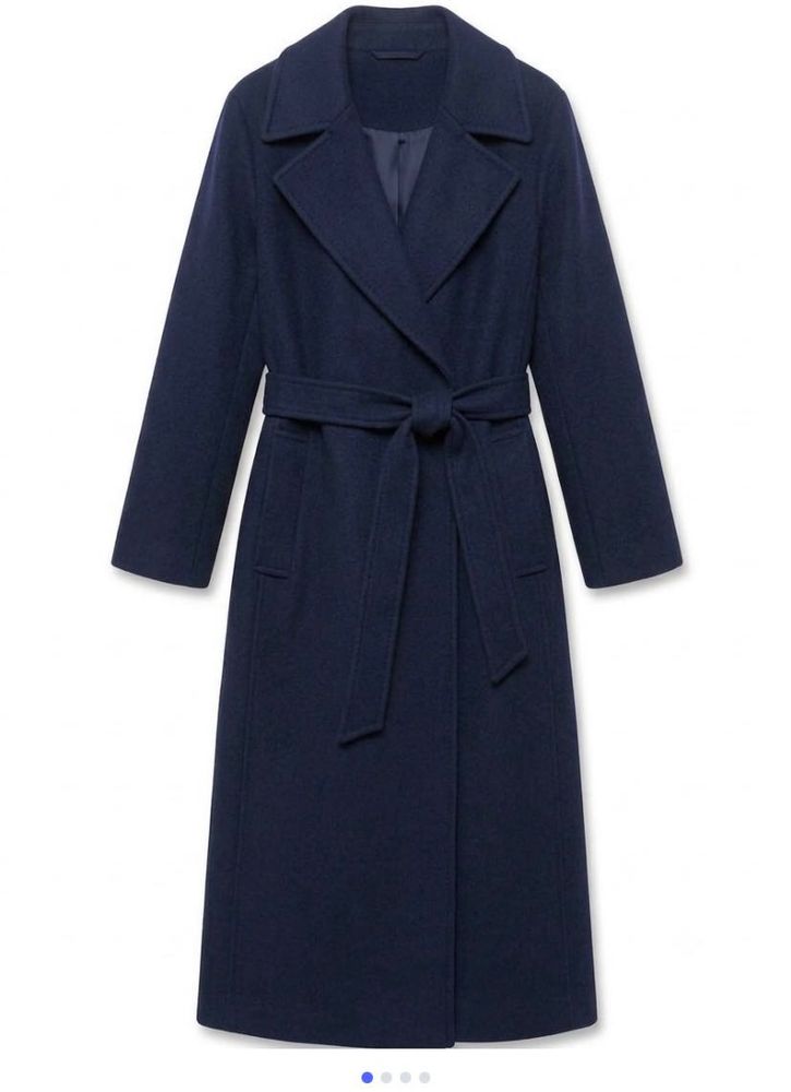 Classic Navy Wool Blend Belted Coat