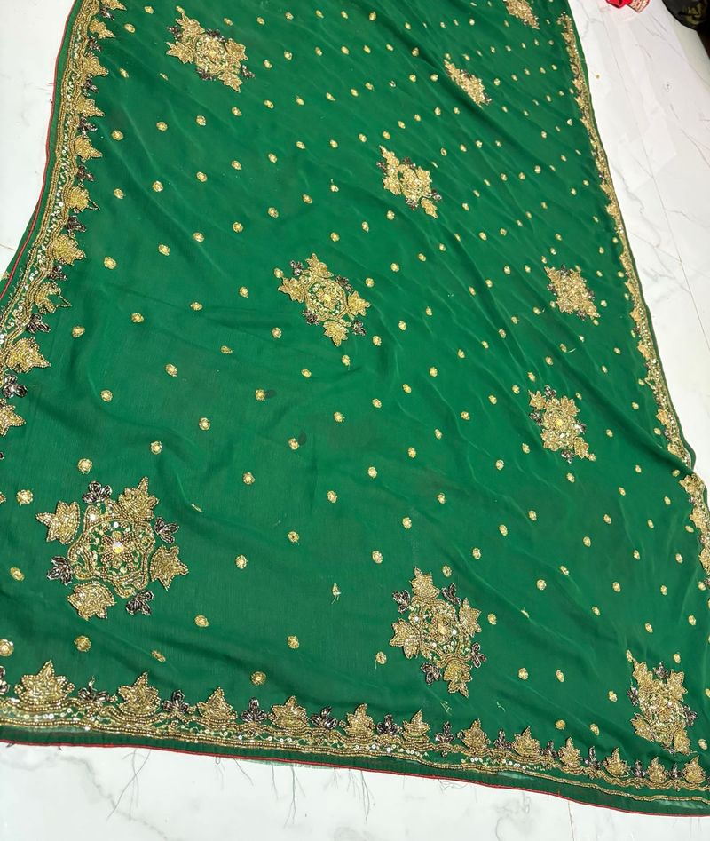 bridal  Green heavy handwork Saree