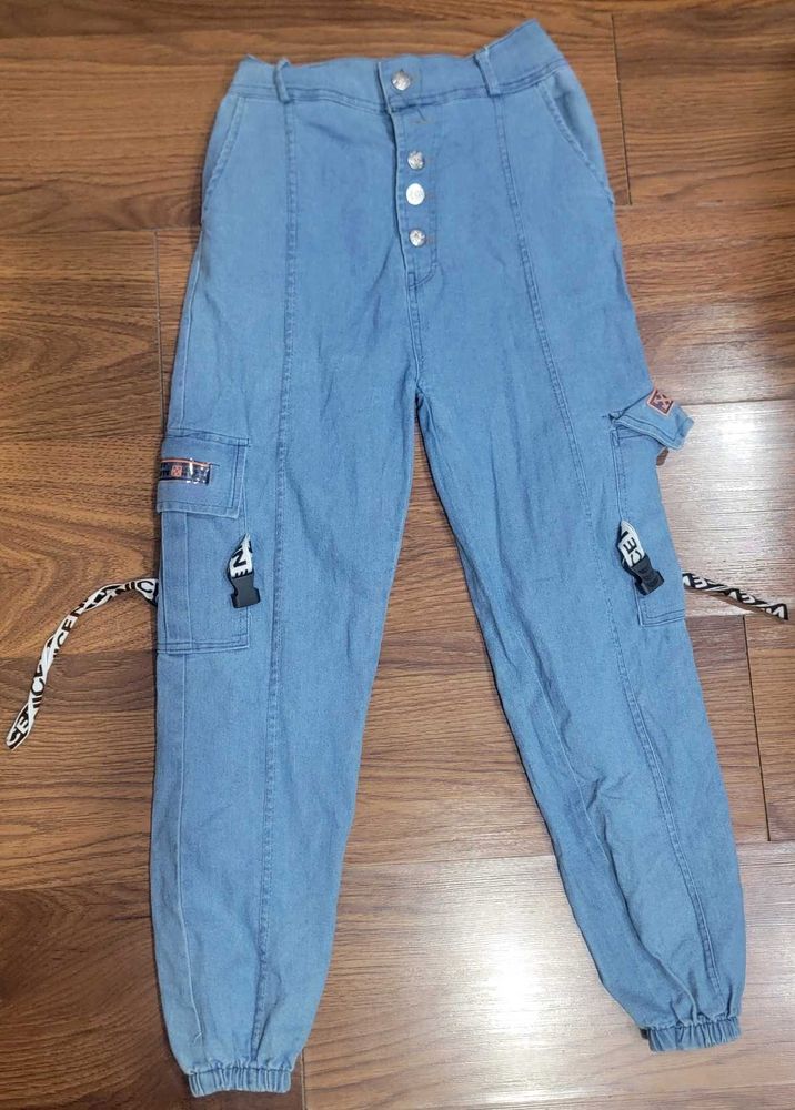 Stylish Light Blue Cargo Jeans