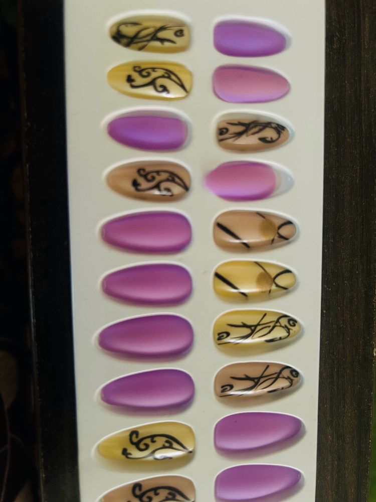 Purple Almond Shape Self Stick Nails