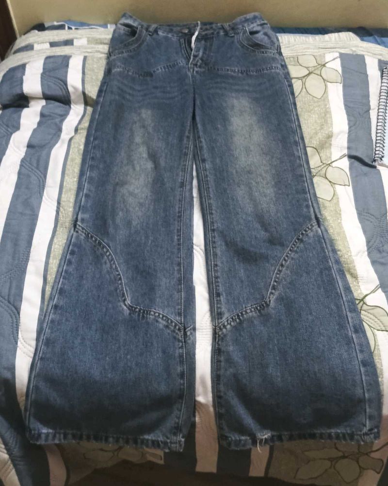 Wide Leg Blue Denim Jeans