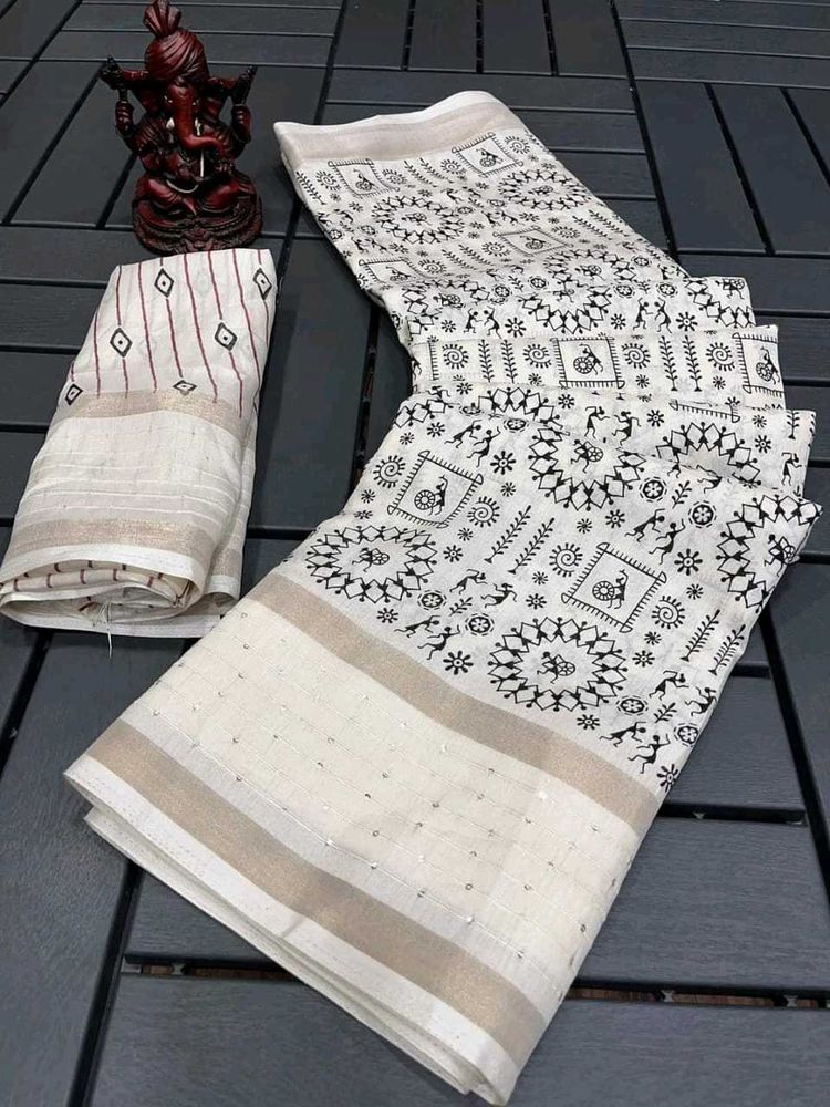 New Elegant White Saree with bp