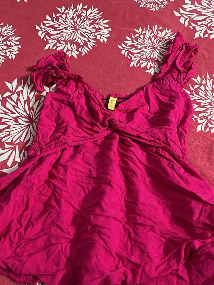 Vibrant Pink Twist Front Top