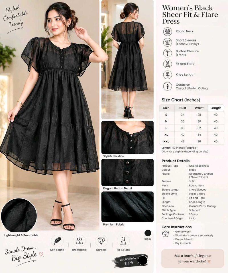 Chic Black Sheer Fit &amp; Flare Dress