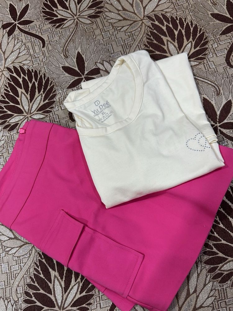 White T-Shirt xL with S Pink Skort