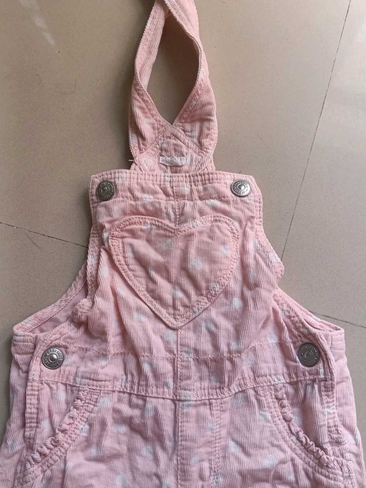 Pink Heart Print Corduroy Overalls
