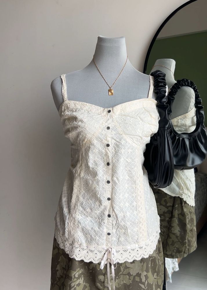 GEORGE Vintage Bow Lace Button Top