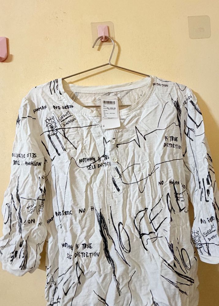 Unique Graphic Print White Top