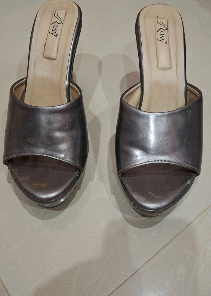 Metallic Wedge Mules