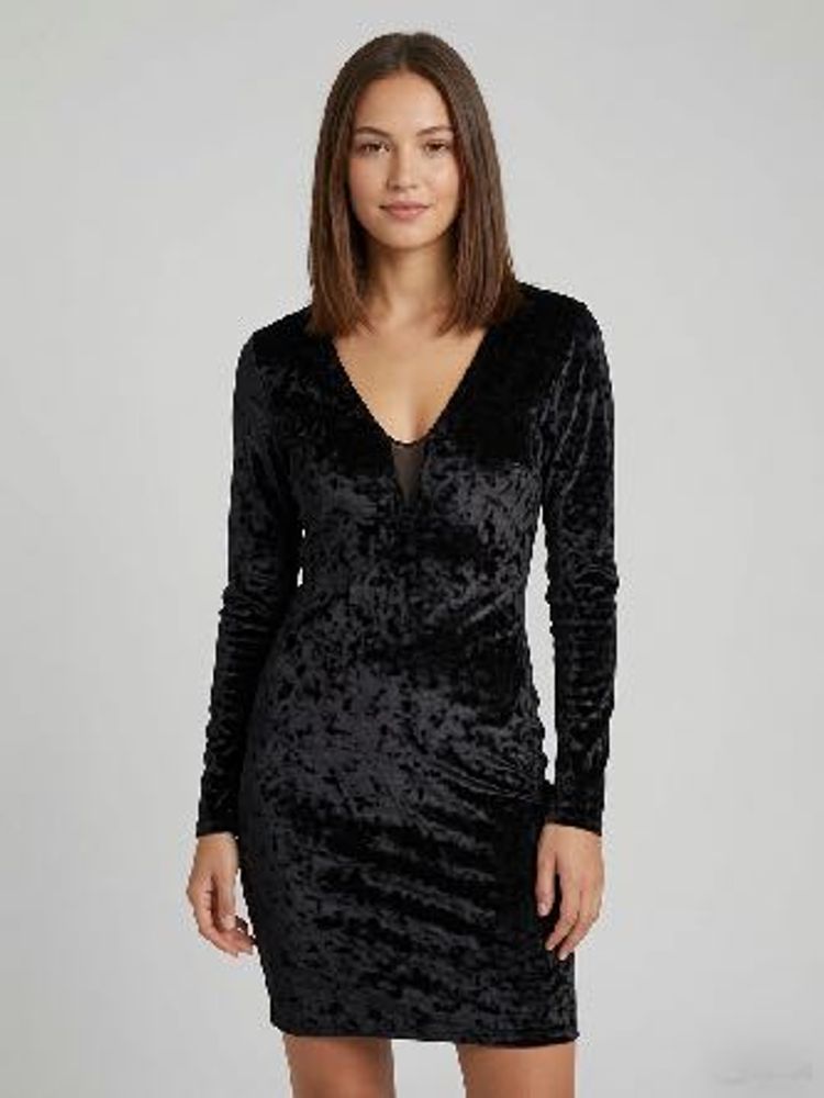 Black Velvet V-Neck Midi Dress
