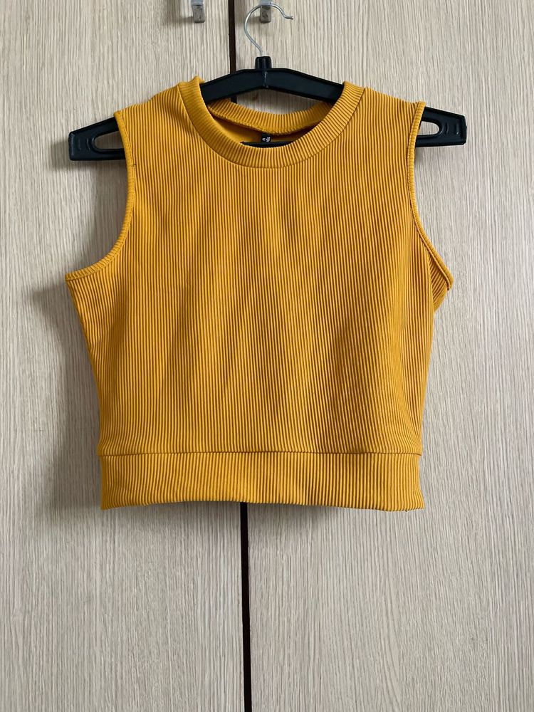 Mustard Yellow Ribbed Sleeveless Top