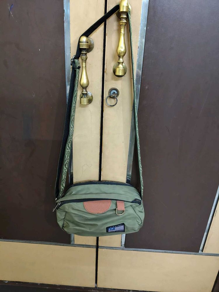 Khaki Crossbody Bag with Tan Accent