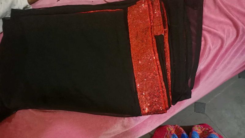 Elegant Black Saree with Sequined Border