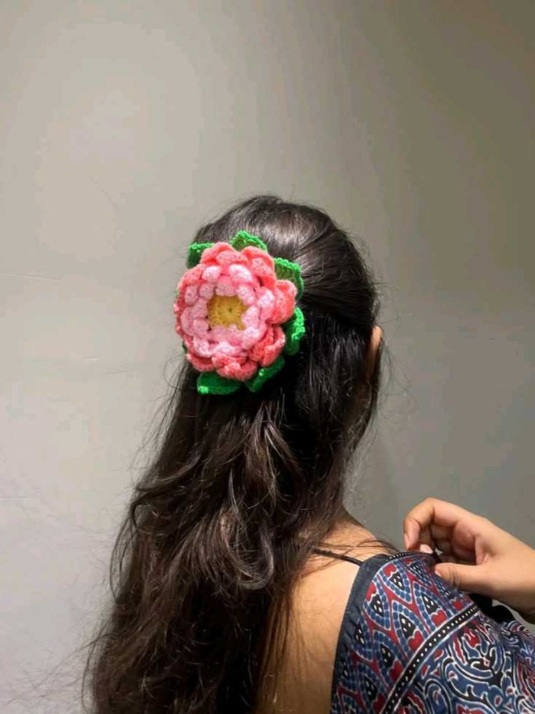 Crochet Lotus Flower Hair Clip