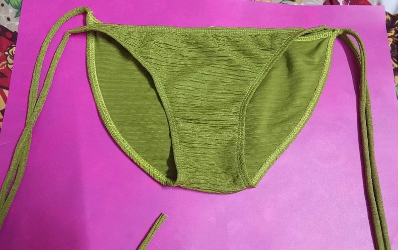 Olive Green Textured Bikini Bottom