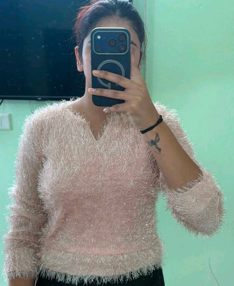 Cozy Pink Fuzzy Sweater