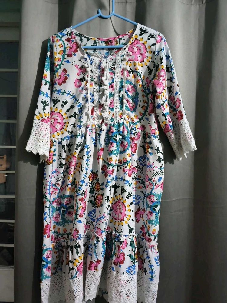 Floral Print Dress with Lace Details
