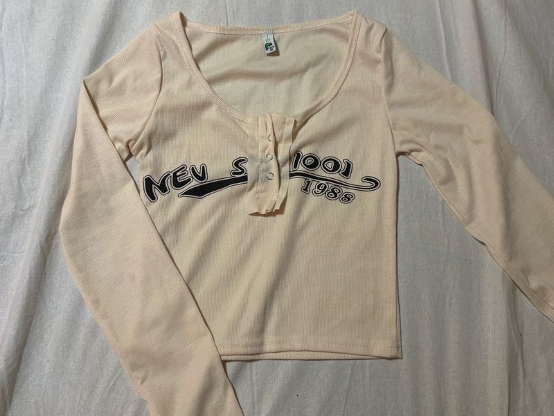 Cream Y2K Graphic Long Sleeve Top