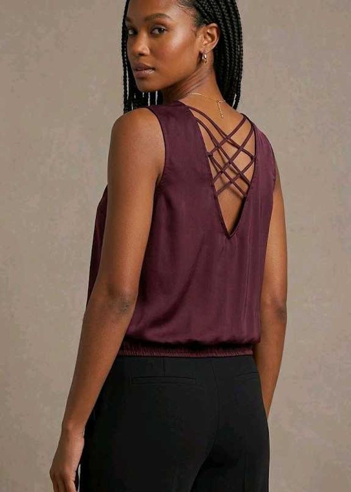 Stylish dark purple Lattice Back Top