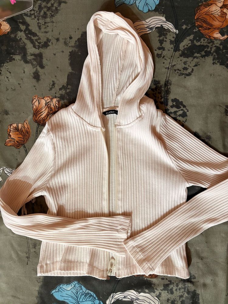 Boohoo Ribbed Zip-Up Hoodie