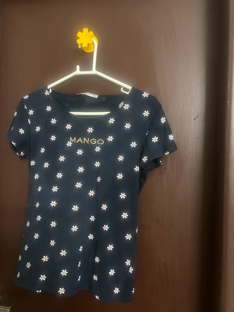 Mango Navy Floral Print T-Shirt