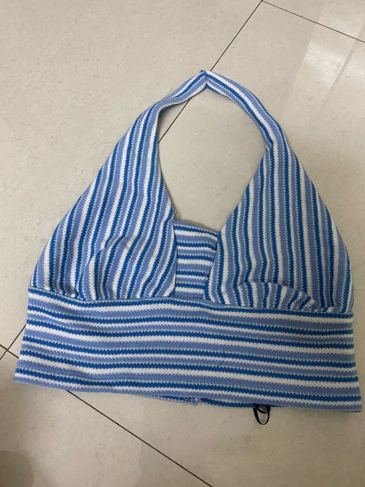 Striped Halter Neck Crop Top