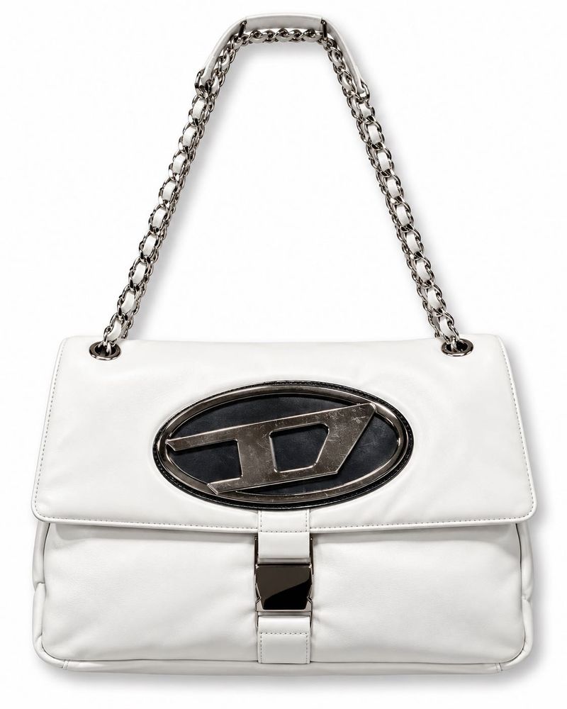 Diesel D Logo White Chain Shoulder Satchel Bag