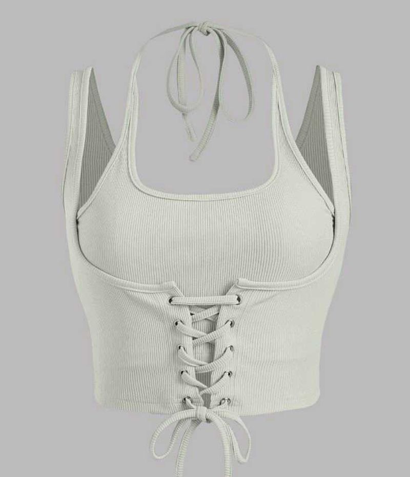 White Lace-Up Crop Top