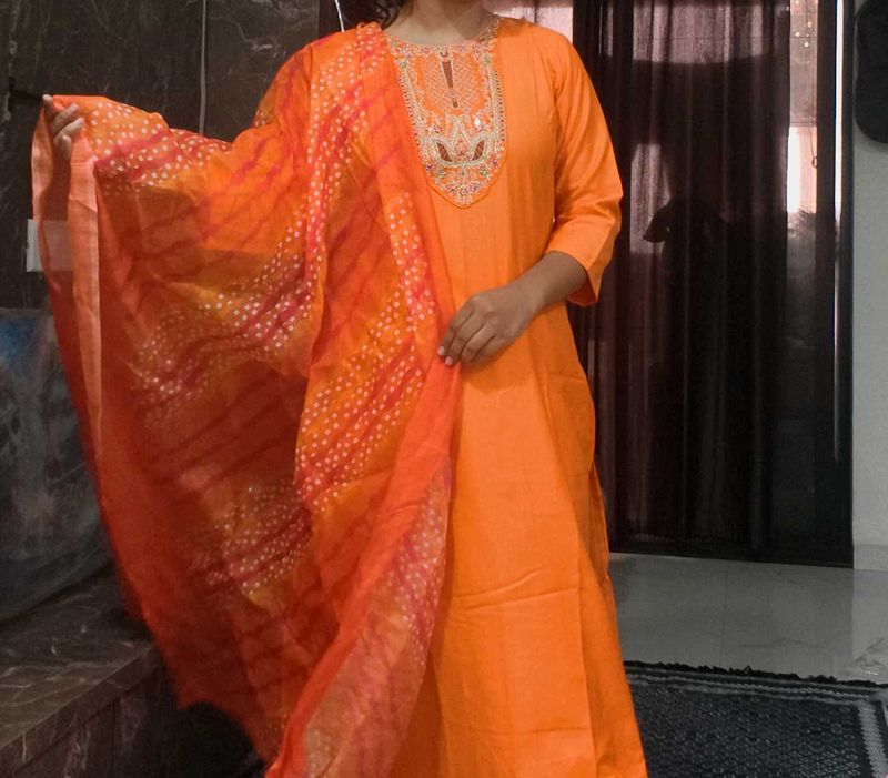 Elegant Orange Kurta Set with Dupatta
