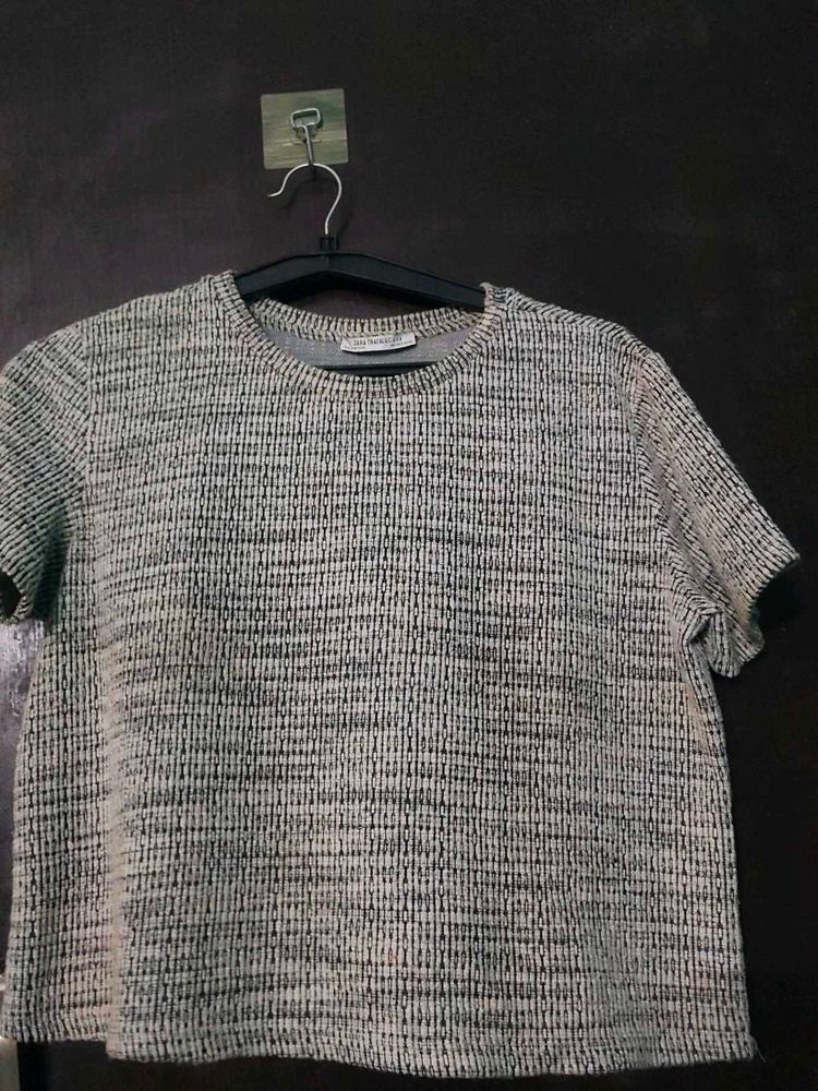 zara Textured Short Sleeve Top