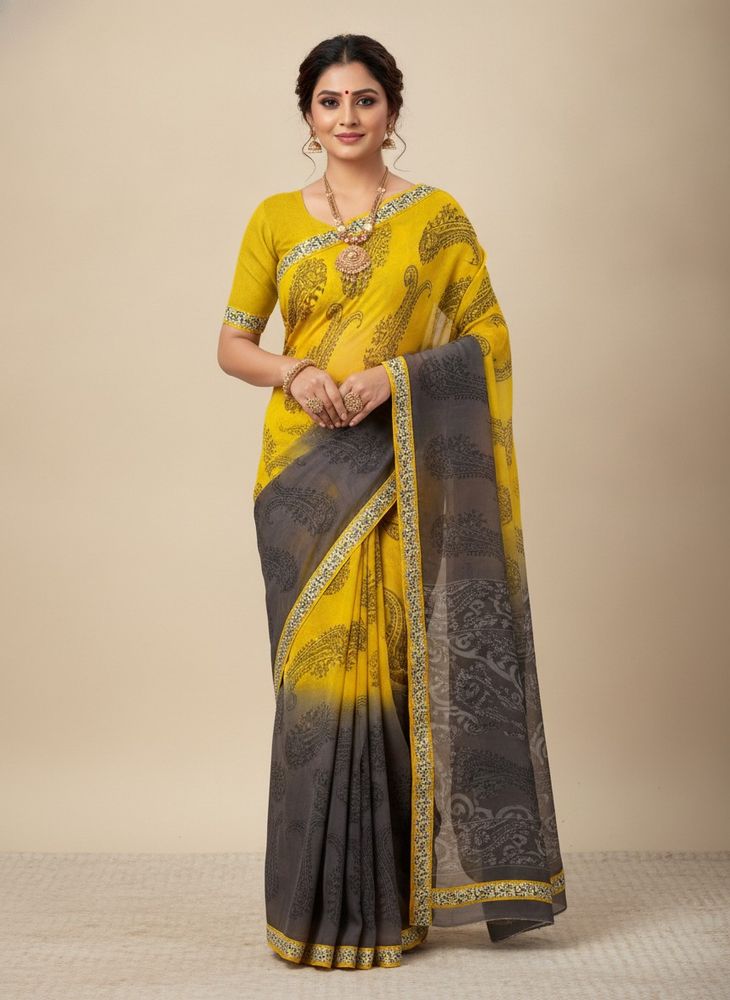 Beautiful Yellow &amp; Grey Saree