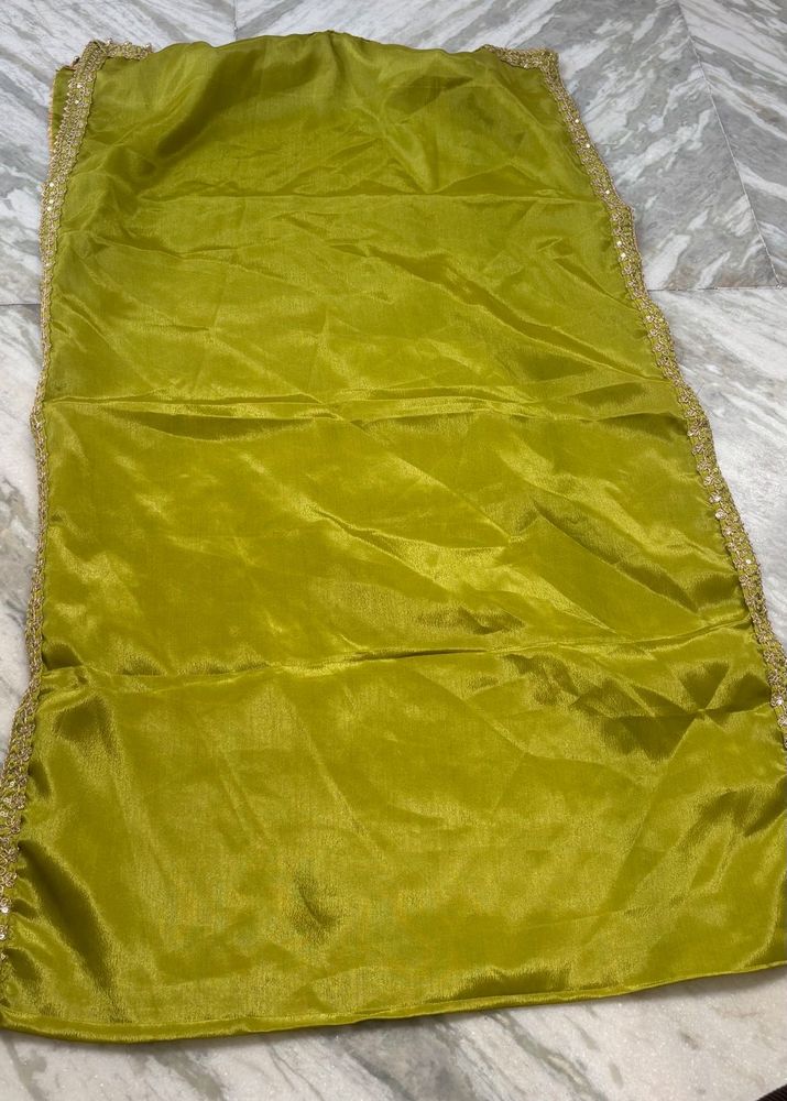 Lime Green Silk Dupatta with Embellished Border