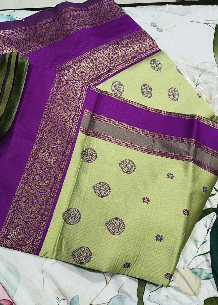 Elegant Purple &amp; Green Silk Saree
