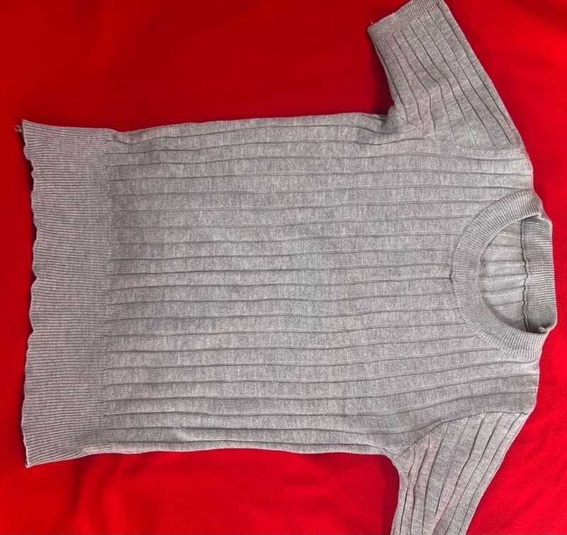 Grey Ribbed Knit Top