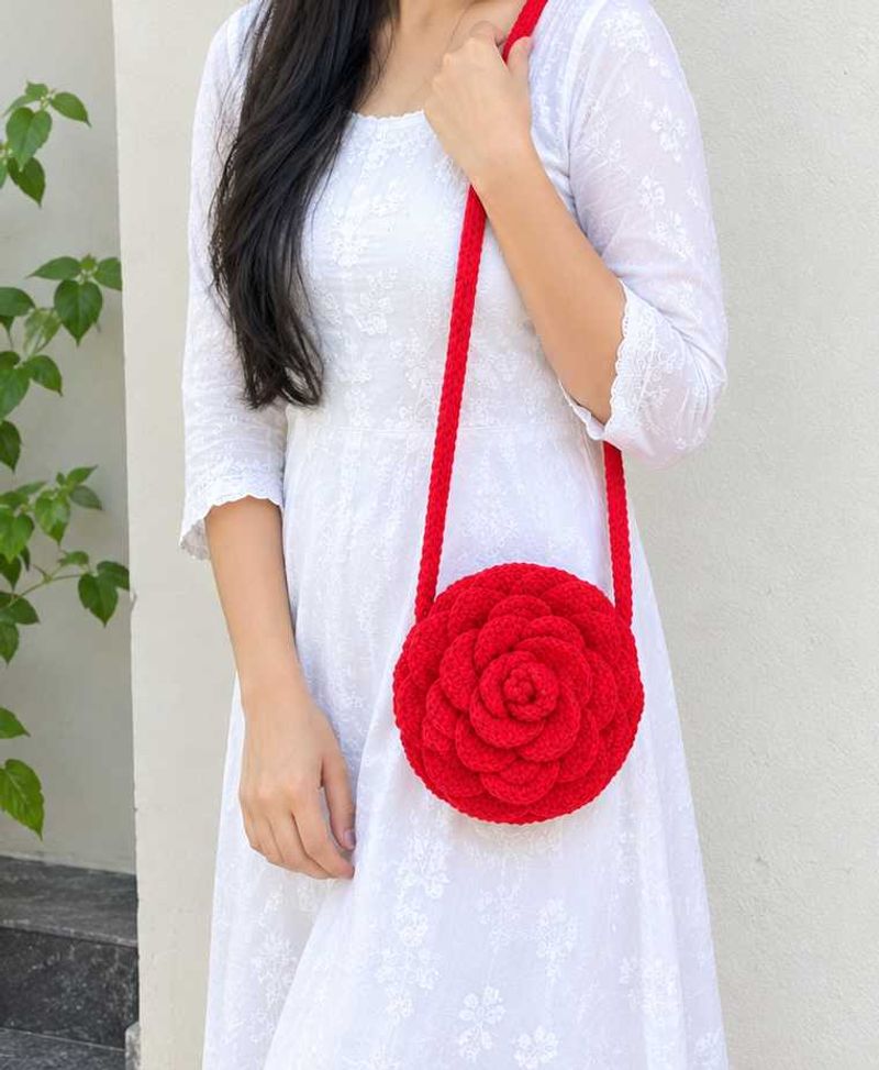 Red Crochet Flower Sling Bag