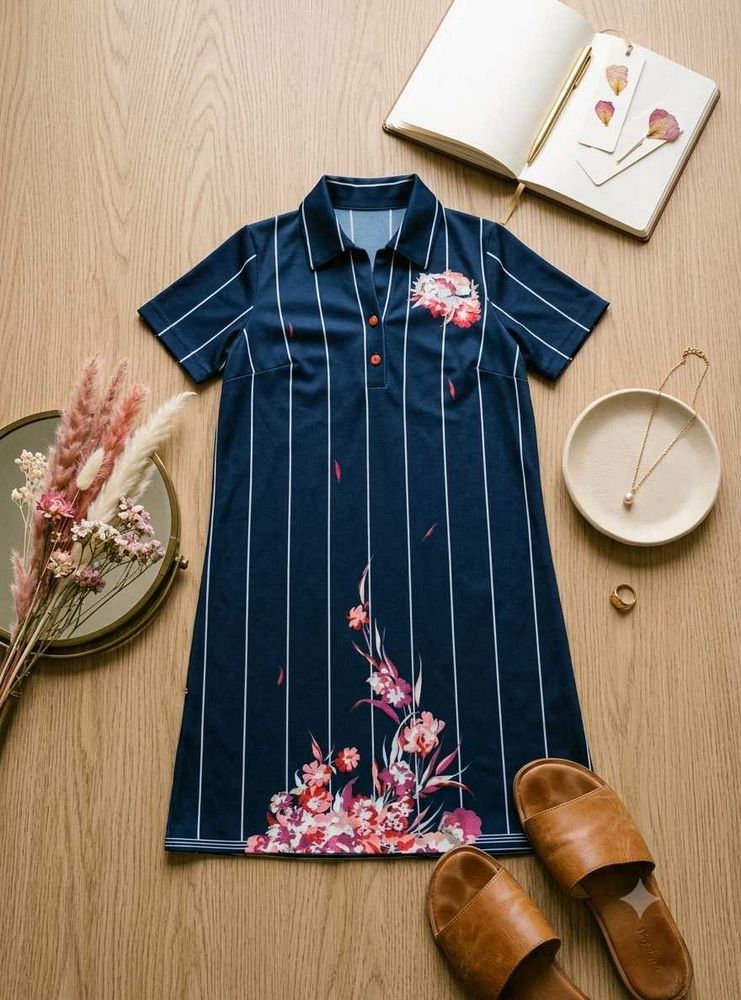 Vintage Navy Striped Floral Dress