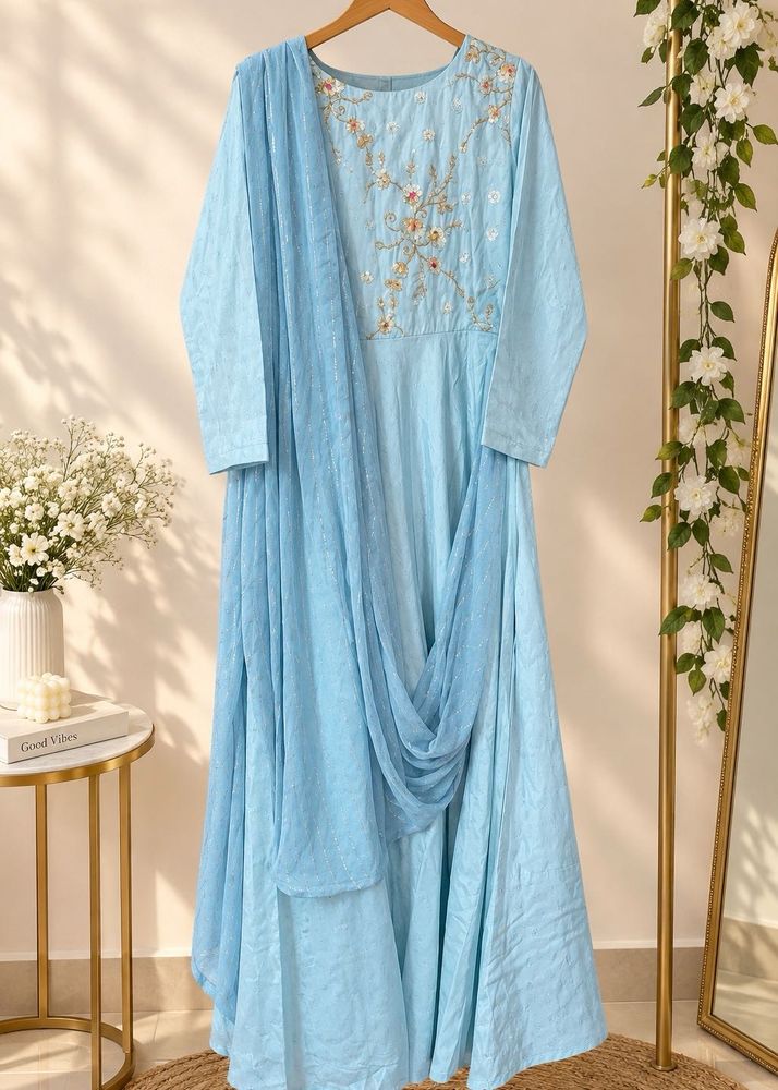 Elegant Sky Blue Embroidered Kurta Set