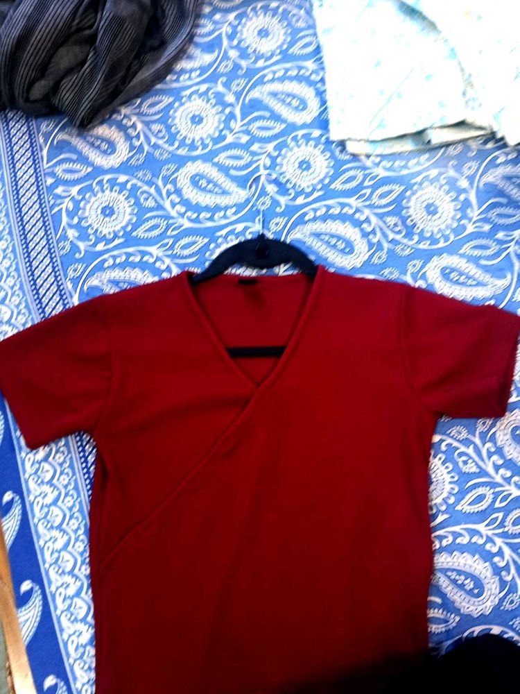 Red Wrap Style Top