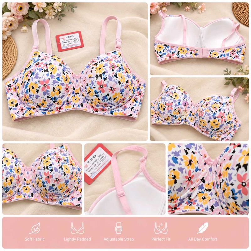 Women's Cotton Blend Printed Non-Padded Everyday B